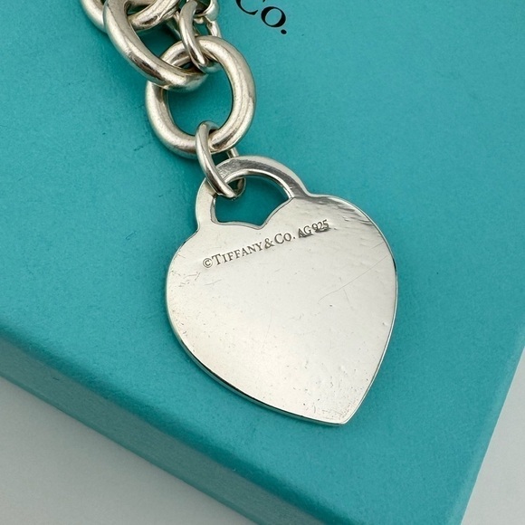 🦄 RARE Tiffany & Co. Sterling Silver Large Diamond Heart Tag Bracelet - Picture 3 of 8